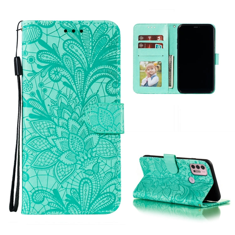 For Motorola Moto G30 Lace Flower Embossing Pattern Horizontal Flip Leather Case with Holder & Card Slots & Wallet & Photo Frame