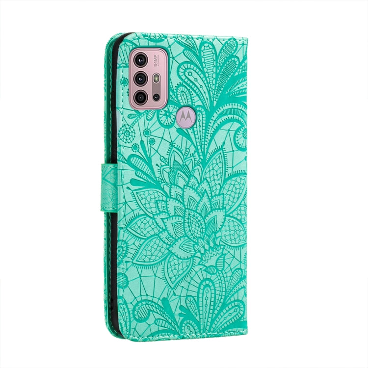 For Motorola Moto G30 Lace Flower Embossing Pattern Horizontal Flip Leather Case with Holder & Card Slots & Wallet & Photo Frame