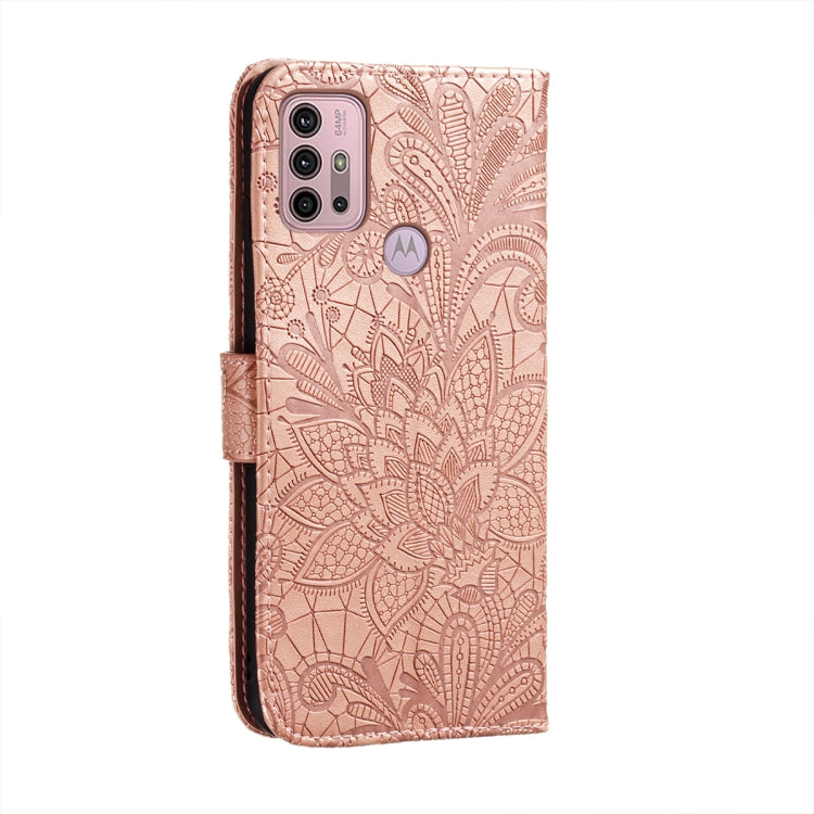For Motorola Moto G30 Lace Flower Embossing Pattern Horizontal Flip Leather Case with Holder & Card Slots & Wallet & Photo Frame