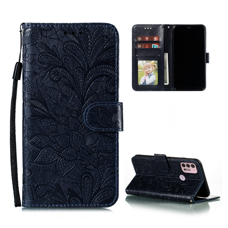 For Motorola Moto G30 Lace Flower Embossing Pattern Horizontal Flip Leather Case with Holder & Card Slots & Wallet & Photo Frame