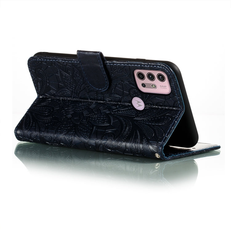 For Motorola Moto G30 Lace Flower Embossing Pattern Horizontal Flip Leather Case with Holder & Card Slots & Wallet & Photo Frame