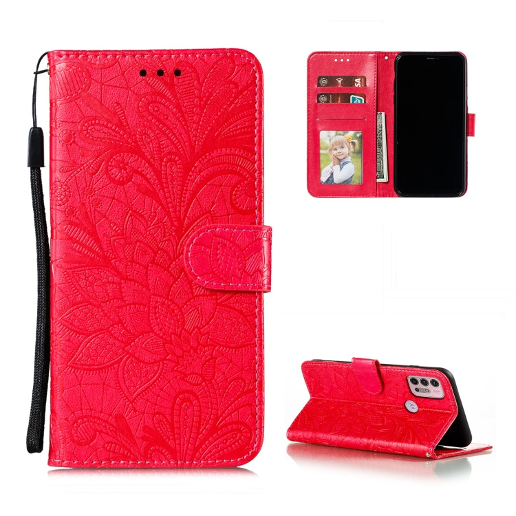 For Motorola Moto G30 Lace Flower Embossing Pattern Horizontal Flip Leather Case with Holder & Card Slots & Wallet & Photo Frame