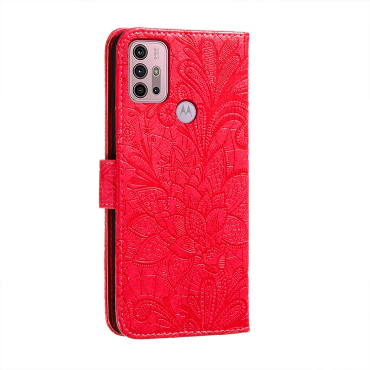 For Motorola Moto G30 Lace Flower Embossing Pattern Horizontal Flip Leather Case with Holder & Card Slots & Wallet & Photo Frame