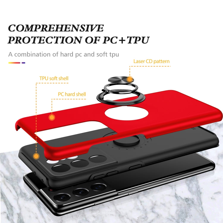 For Samsung Galaxy S21 Ultra 5G PC + TPU Shockproof Magnetic Protective Case with Invisible Ring Holder
