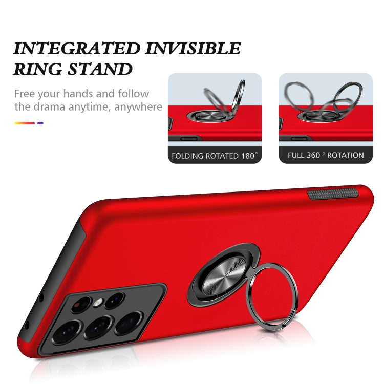 For Samsung Galaxy S21 Ultra 5G PC + TPU Shockproof Magnetic Protective Case with Invisible Ring Holder