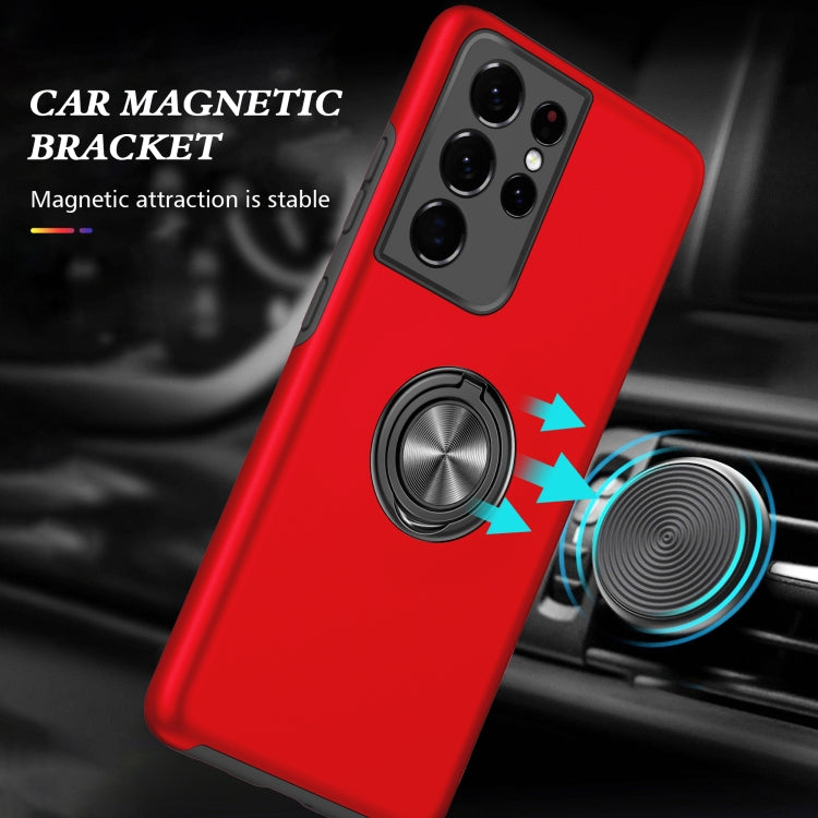 For Samsung Galaxy S21 Ultra 5G PC + TPU Shockproof Magnetic Protective Case with Invisible Ring Holder