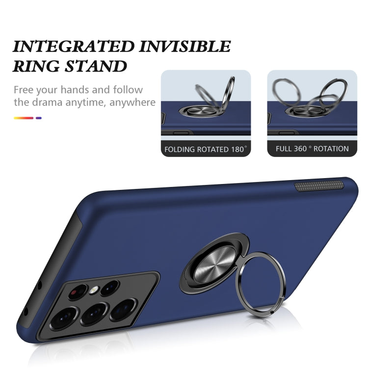 For Samsung Galaxy S21 Ultra 5G PC + TPU Shockproof Magnetic Protective Case with Invisible Ring Holder