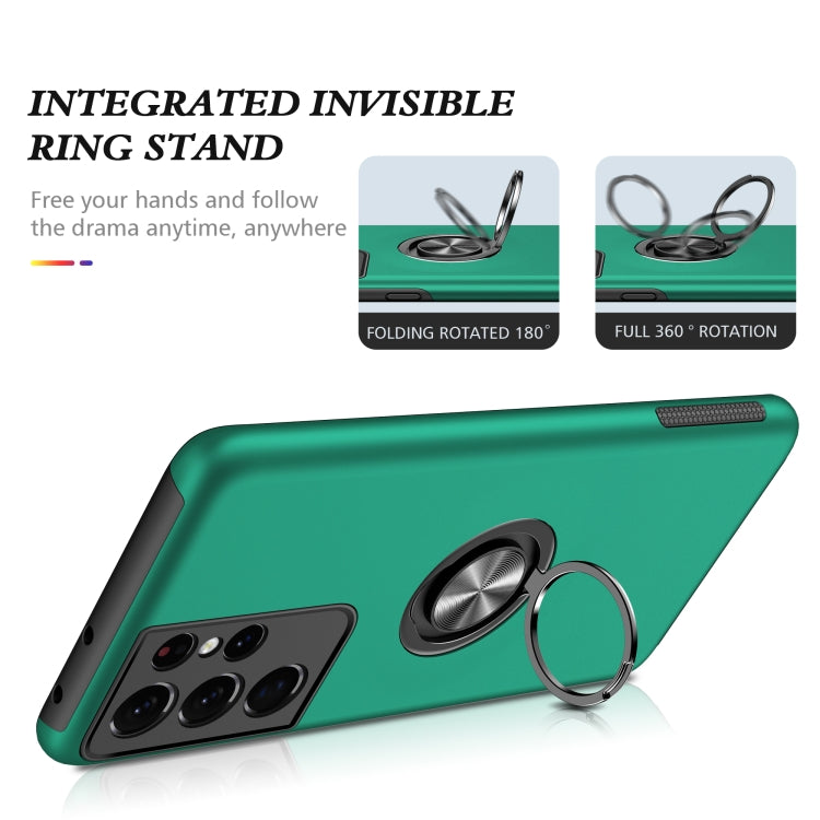 For Samsung Galaxy S21 Ultra 5G PC + TPU Shockproof Magnetic Protective Case with Invisible Ring Holder