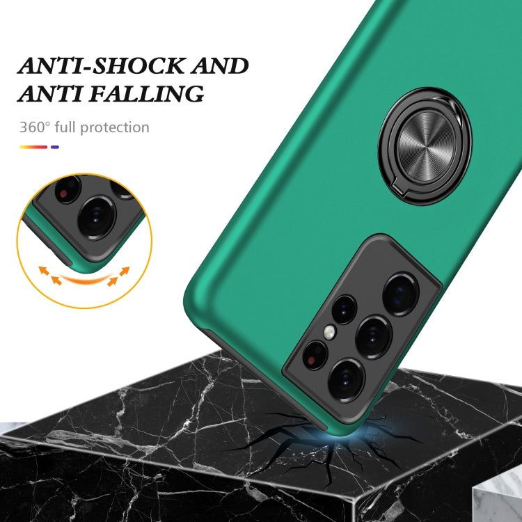 For Samsung Galaxy S21 Ultra 5G PC + TPU Shockproof Magnetic Protective Case with Invisible Ring Holder