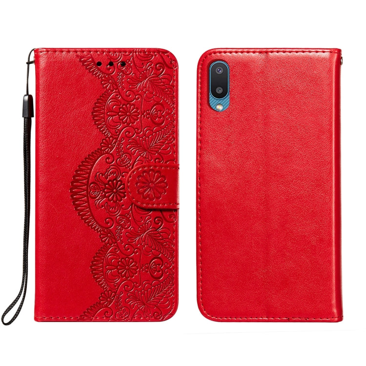 For Samsung Galaxy A02 / M02 (EU) Flower Vine Embossing Pattern Horizontal Flip Leather Case with Card Slot & Holder & Wallet & Lanyard