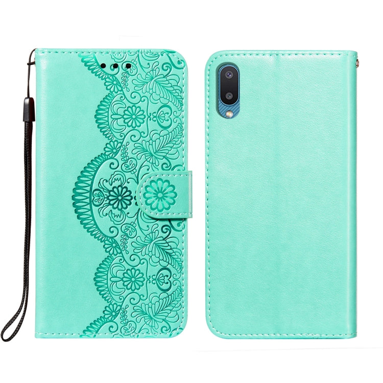 For Samsung Galaxy A02 / M02 (EU) Flower Vine Embossing Pattern Horizontal Flip Leather Case with Card Slot & Holder & Wallet & Lanyard