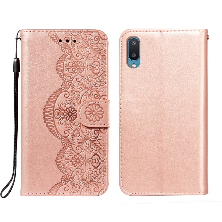 For Samsung Galaxy A02 / M02 (EU) Flower Vine Embossing Pattern Horizontal Flip Leather Case with Card Slot & Holder & Wallet & Lanyard