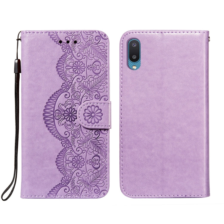 For Samsung Galaxy A02 / M02 (EU) Flower Vine Embossing Pattern Horizontal Flip Leather Case with Card Slot & Holder & Wallet & Lanyard