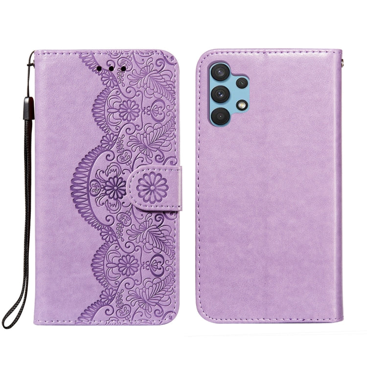 For Samsung Galaxy A32 4G Flower Vine Embossing Pattern Horizontal Flip Leather Case with Card Slot & Holder & Wallet & Lanyard