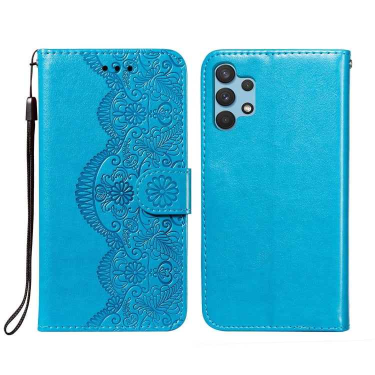 For Samsung Galaxy A32 4G Flower Vine Embossing Pattern Horizontal Flip Leather Case with Card Slot & Holder & Wallet & Lanyard