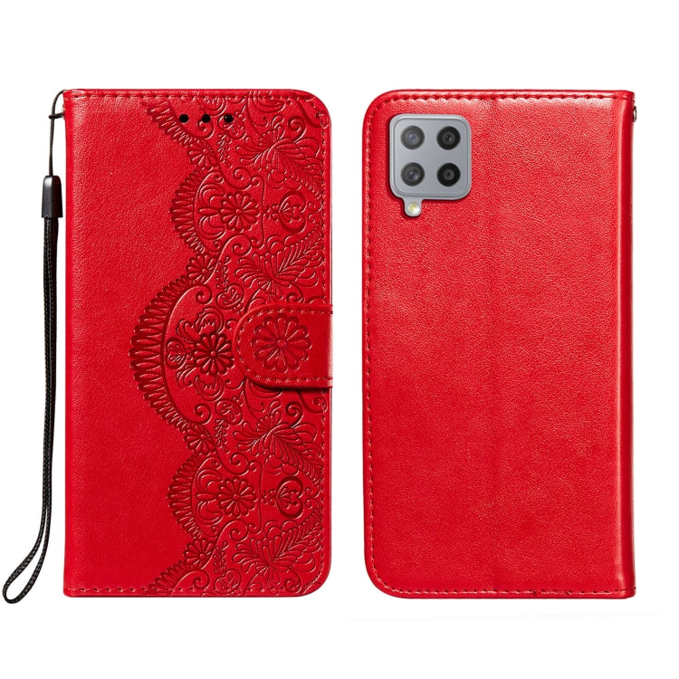 For Samsung Galaxy F62 / M62 Flower Vine Embossing Pattern Horizontal Flip Leather Case with Card Slot & Holder & Wallet & Lanyard