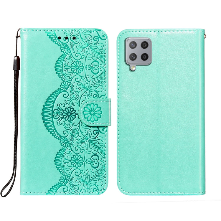 For Samsung Galaxy F62 / M62 Flower Vine Embossing Pattern Horizontal Flip Leather Case with Card Slot & Holder & Wallet & Lanyard