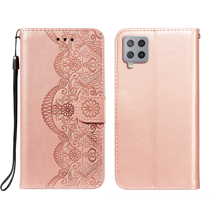 For Samsung Galaxy F62 / M62 Flower Vine Embossing Pattern Horizontal Flip Leather Case with Card Slot & Holder & Wallet & Lanyard