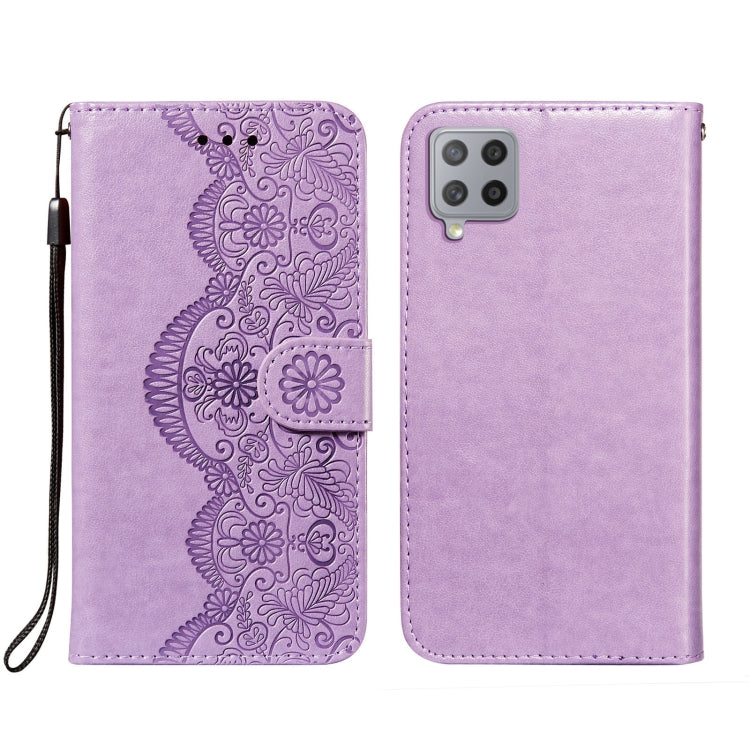 For Samsung Galaxy F62 / M62 Flower Vine Embossing Pattern Horizontal Flip Leather Case with Card Slot & Holder & Wallet & Lanyard