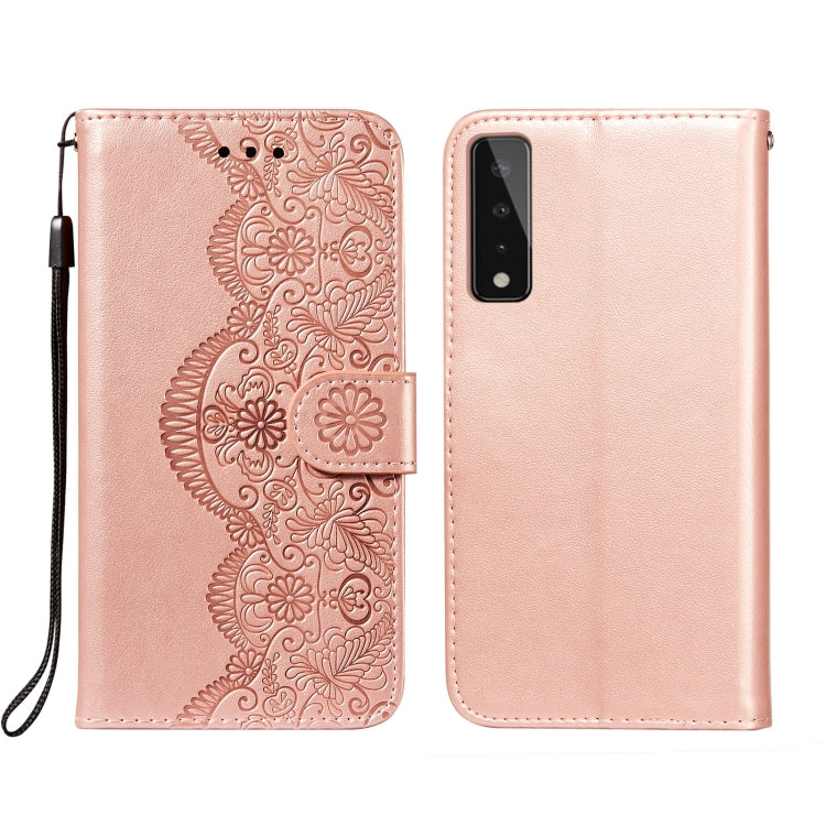 For LG Stylo 7 5G Flower Vine Embossing Pattern Horizontal Flip Leather Case with Card Slot & Holder & Wallet & Lanyard