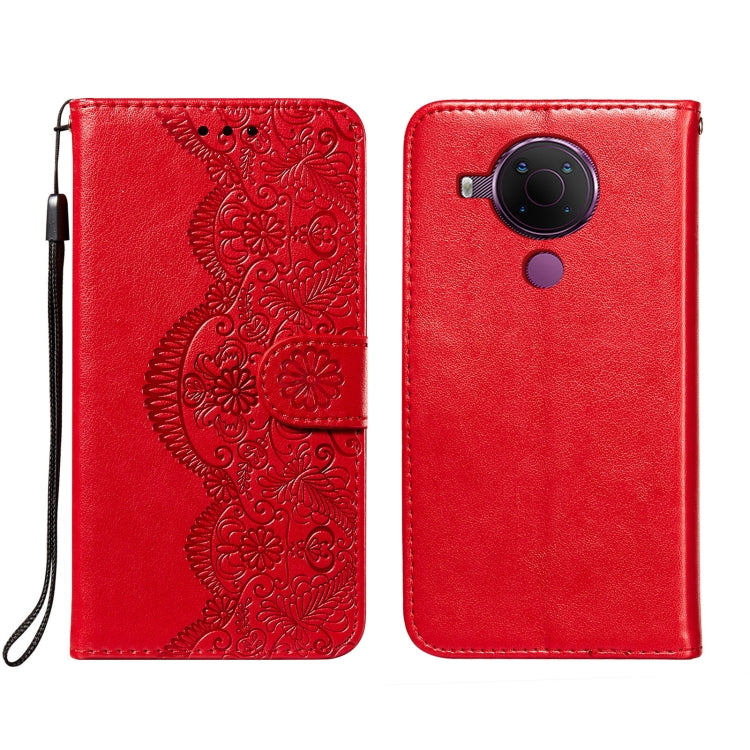 For Nokia 5.4 Flower Vine Embossing Pattern Horizontal Flip Leather Case with Card Slot & Holder & Wallet & Lanyard