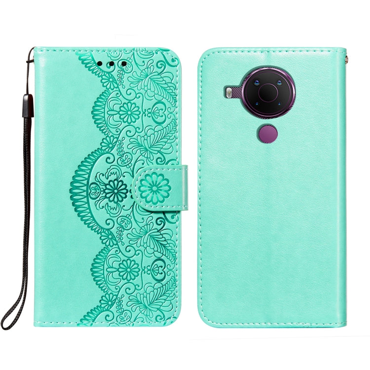 For Nokia 5.4 Flower Vine Embossing Pattern Horizontal Flip Leather Case with Card Slot & Holder & Wallet & Lanyard