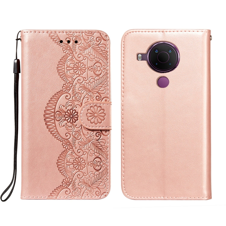 For Nokia 5.4 Flower Vine Embossing Pattern Horizontal Flip Leather Case with Card Slot & Holder & Wallet & Lanyard