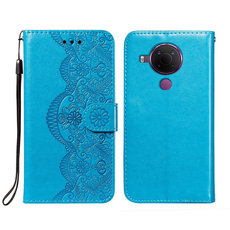 For Nokia 5.4 Flower Vine Embossing Pattern Horizontal Flip Leather Case with Card Slot & Holder & Wallet & Lanyard