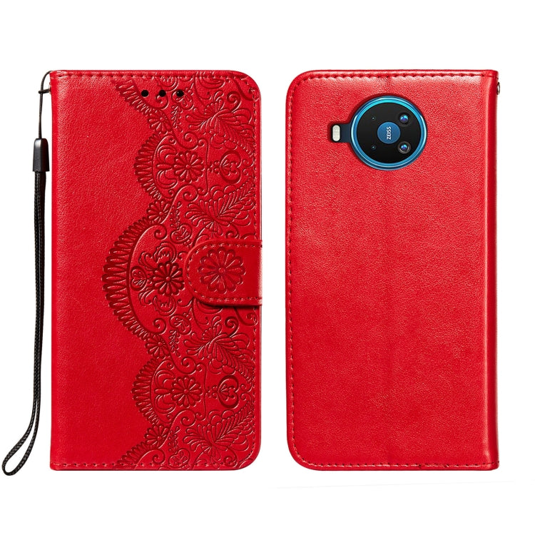 For Nokia 8.3 5G Flower Vine Embossing Pattern Horizontal Flip Leather Case with Card Slot & Holder & Wallet & Lanyard