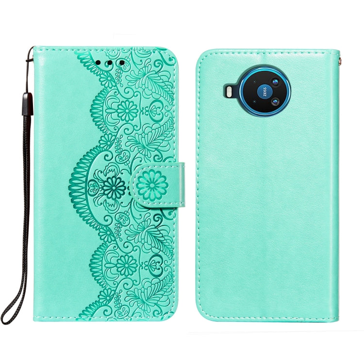 For Nokia 8.3 5G Flower Vine Embossing Pattern Horizontal Flip Leather Case with Card Slot & Holder & Wallet & Lanyard