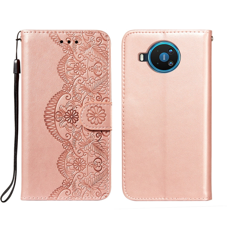For Nokia 8.3 5G Flower Vine Embossing Pattern Horizontal Flip Leather Case with Card Slot & Holder & Wallet & Lanyard