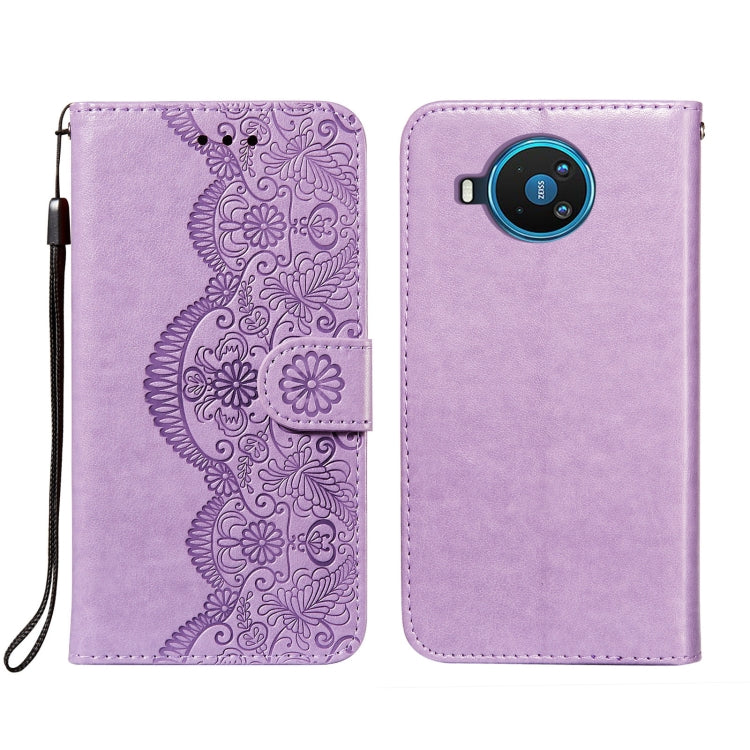 For Nokia 8.3 5G Flower Vine Embossing Pattern Horizontal Flip Leather Case with Card Slot & Holder & Wallet & Lanyard