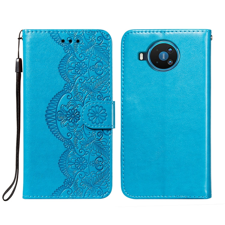 For Nokia 8.3 5G Flower Vine Embossing Pattern Horizontal Flip Leather Case with Card Slot & Holder & Wallet & Lanyard