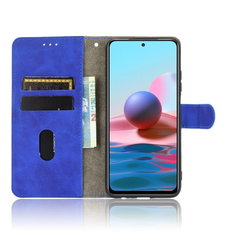 For Xiaomi Redmi Note 10 Solid Color Skin Feel Magnetic Buckle Horizontal Flip Calf Texture PU Leather Case with Holder & Card Slots & Wallet