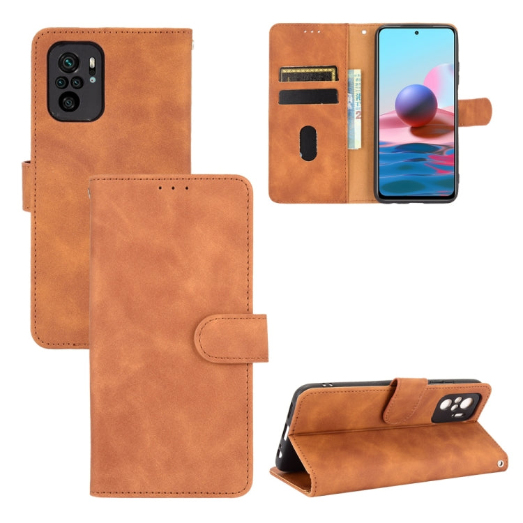 For Xiaomi Redmi Note 10 Solid Color Skin Feel Magnetic Buckle Horizontal Flip Calf Texture PU Leather Case with Holder & Card Slots & Wallet