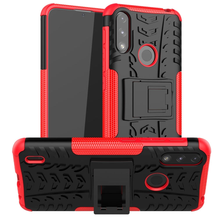 For Motorola Moto E7 Power Tire Texture Shockproof TPU+PC Protective Case with Holder