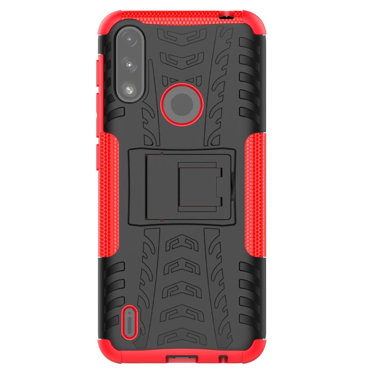 For Motorola Moto E7 Power Tire Texture Shockproof TPU+PC Protective Case with Holder