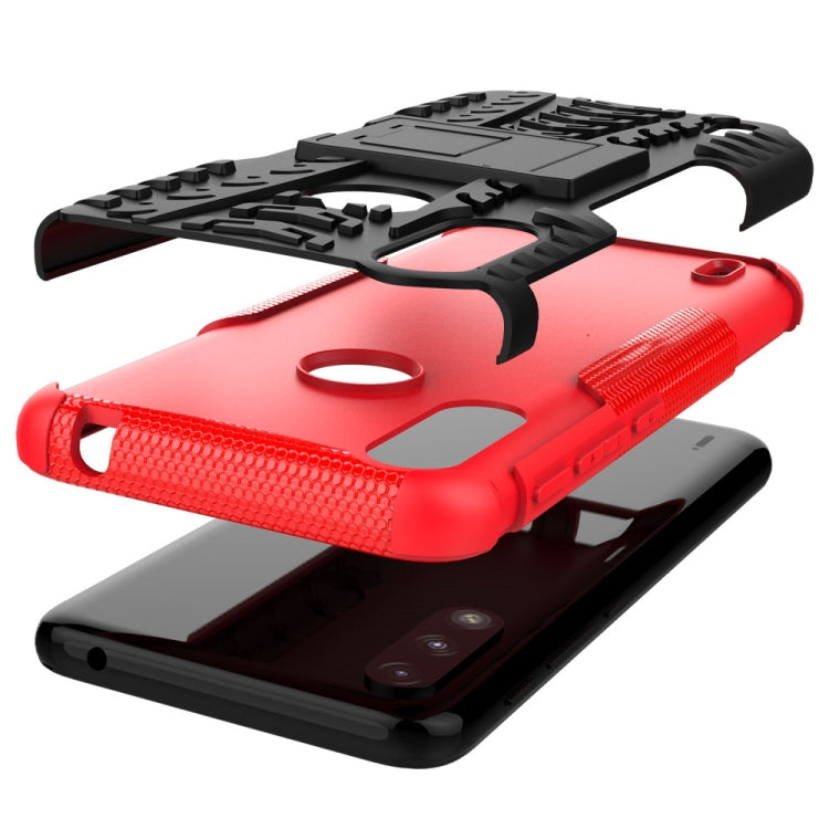 For Motorola Moto E7 Power Tire Texture Shockproof TPU+PC Protective Case with Holder
