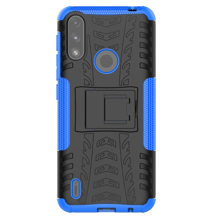 For Motorola Moto E7 Power Tire Texture Shockproof TPU+PC Protective Case with Holder