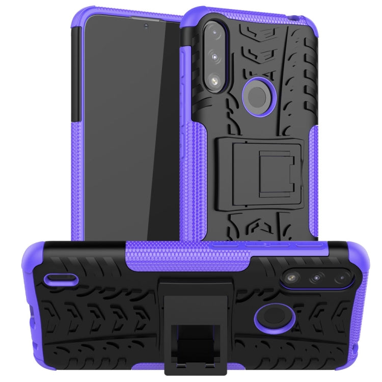 For Motorola Moto E7 Power Tire Texture Shockproof TPU+PC Protective Case with Holder