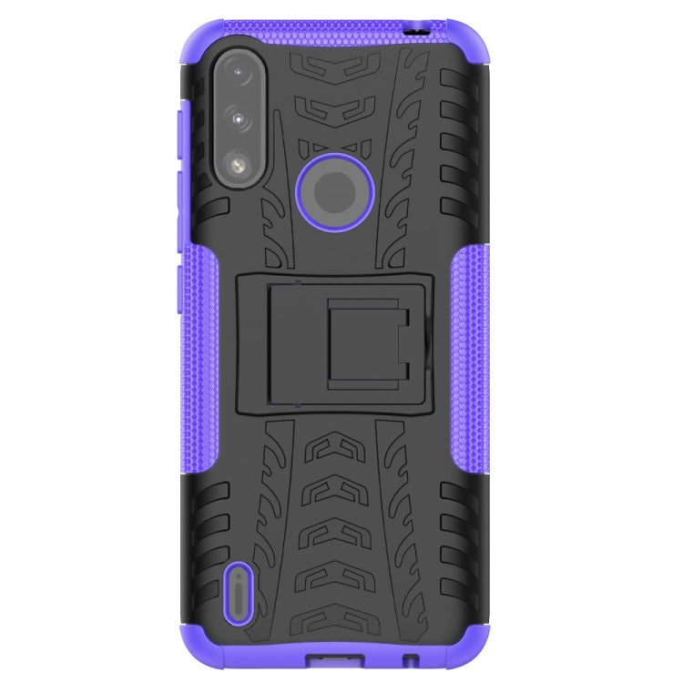 For Motorola Moto E7 Power Tire Texture Shockproof TPU+PC Protective Case with Holder