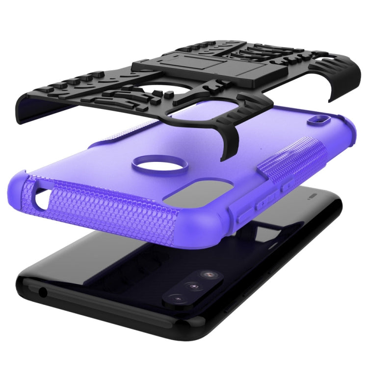 For Motorola Moto E7 Power Tire Texture Shockproof TPU+PC Protective Case with Holder