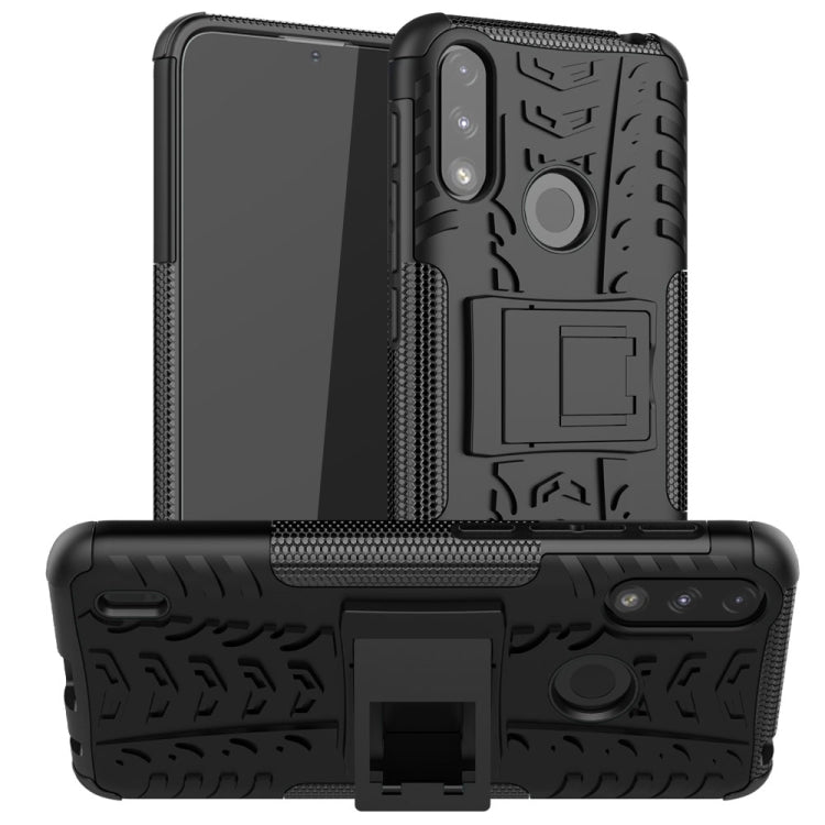 For Motorola Moto E7 Power Tire Texture Shockproof TPU+PC Protective Case with Holder