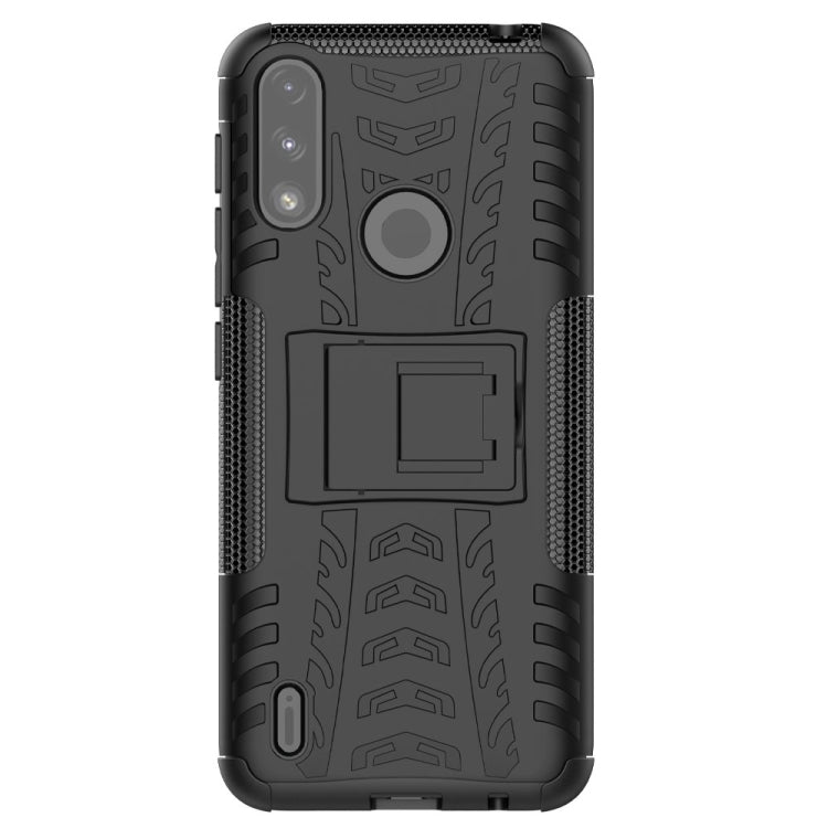For Motorola Moto E7 Power Tire Texture Shockproof TPU+PC Protective Case with Holder