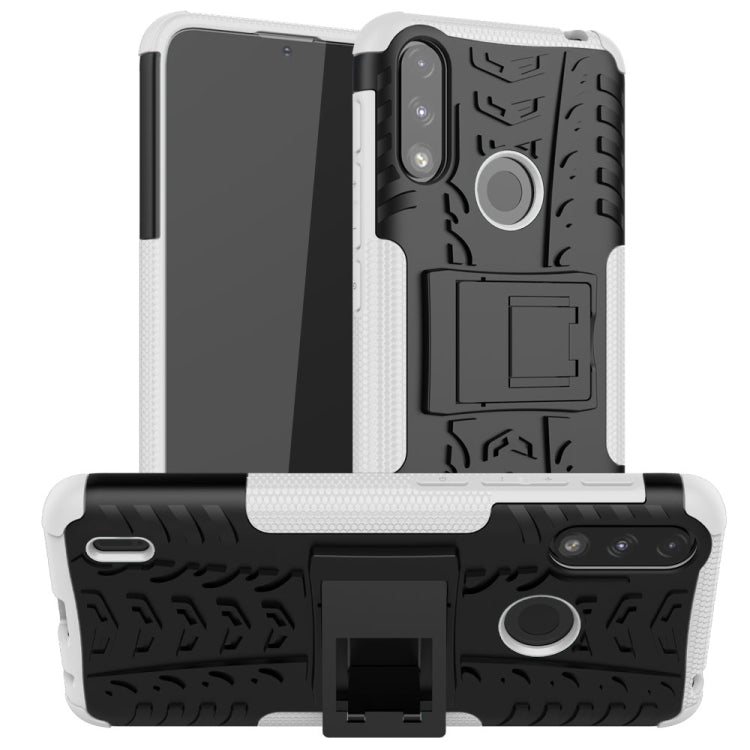 For Motorola Moto E7 Power Tire Texture Shockproof TPU+PC Protective Case with Holder