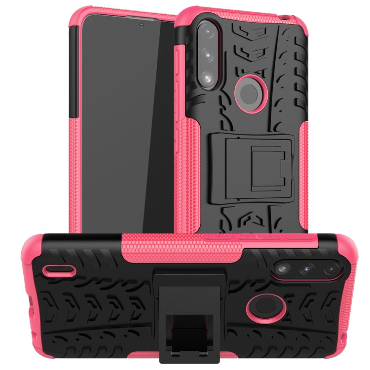 For Motorola Moto E7 Power Tire Texture Shockproof TPU+PC Protective Case with Holder