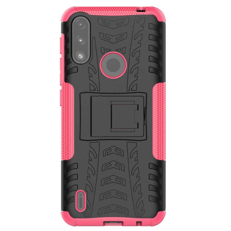 For Motorola Moto E7 Power Tire Texture Shockproof TPU+PC Protective Case with Holder