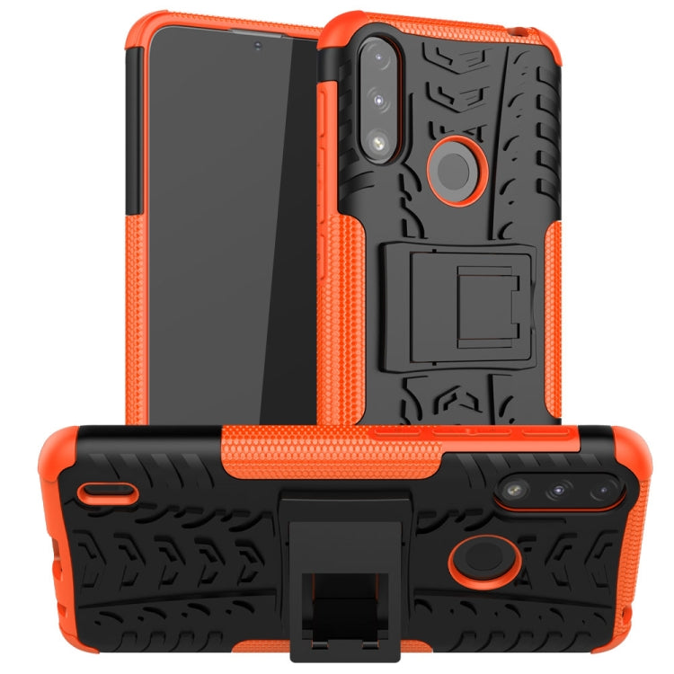 For Motorola Moto E7 Power Tire Texture Shockproof TPU+PC Protective Case with Holder
