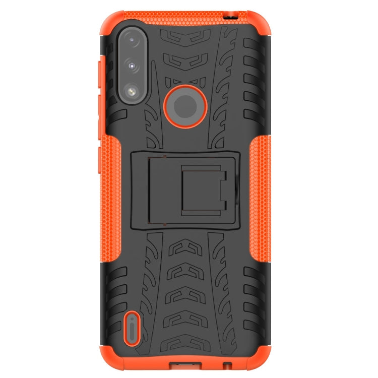 For Motorola Moto E7 Power Tire Texture Shockproof TPU+PC Protective Case with Holder