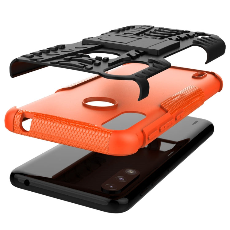 For Motorola Moto E7 Power Tire Texture Shockproof TPU+PC Protective Case with Holder